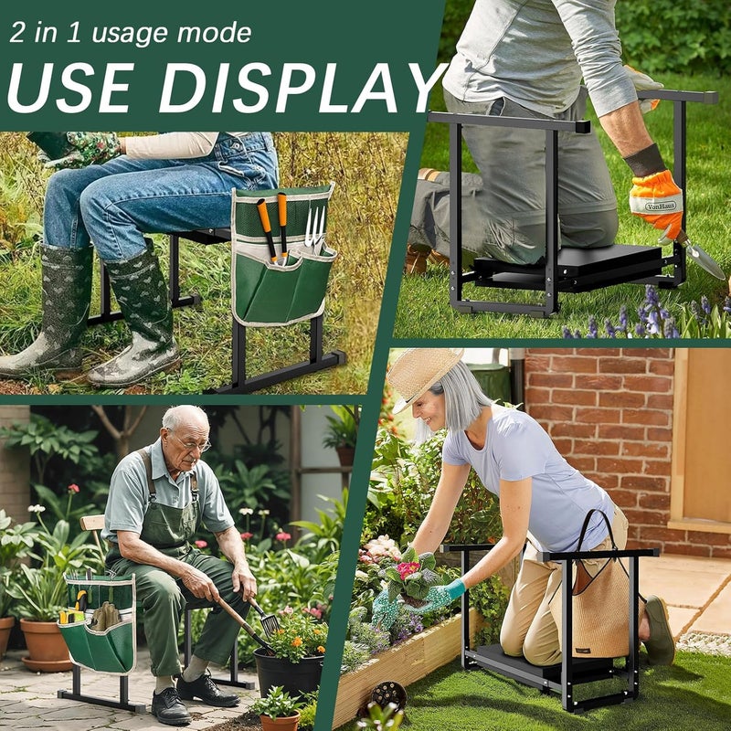 FLINTER Garden Kneelers Seat, Stable and Save Anti-Tipping Design 10.2" Wider Garden Kneeler and Seat with Handle, Heavy Duty Gardening Stool for Seniors, Gardening Weeding Bench for Gardeners Parents - Black - Image 4